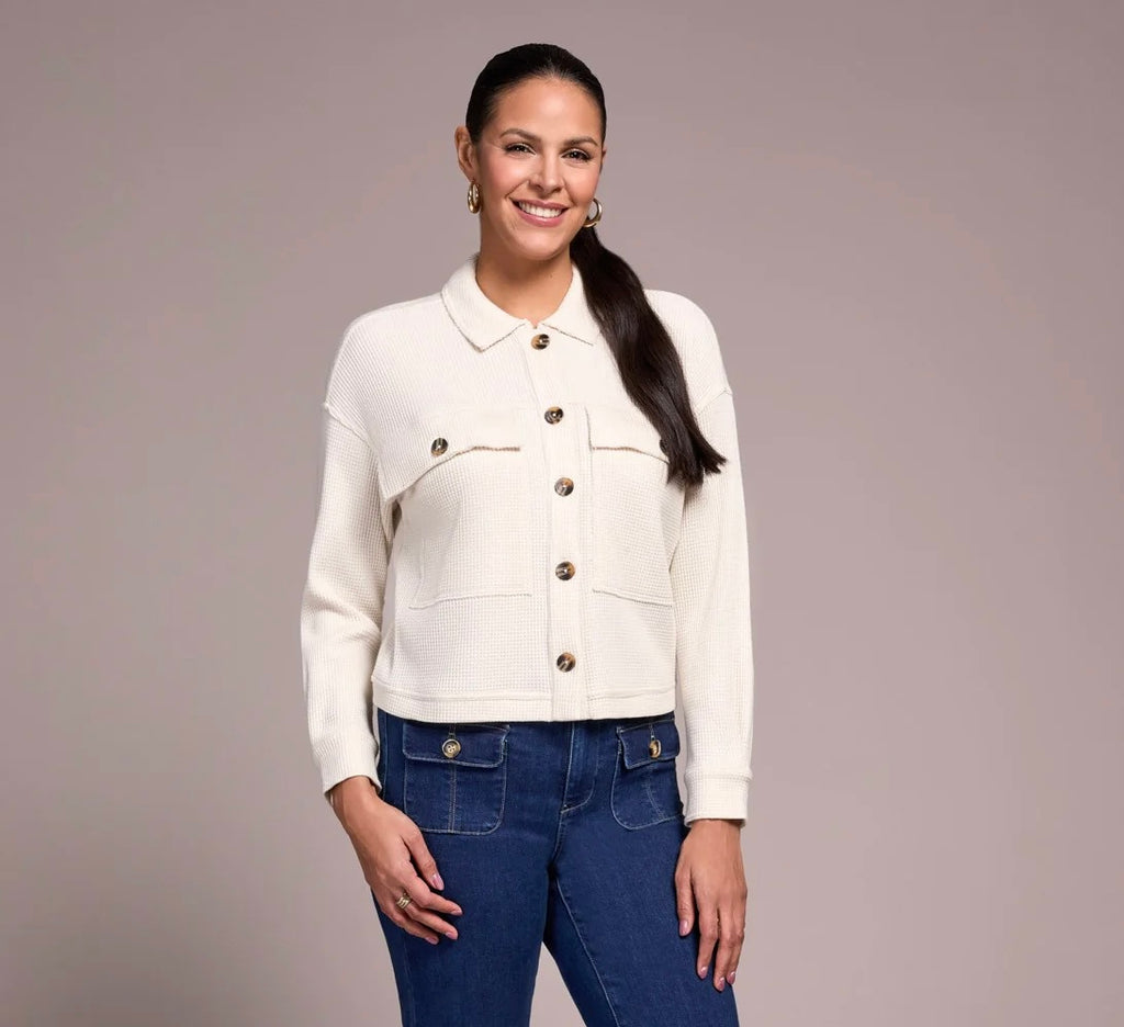 Tribal Brushed Waffle Shacket in Cream