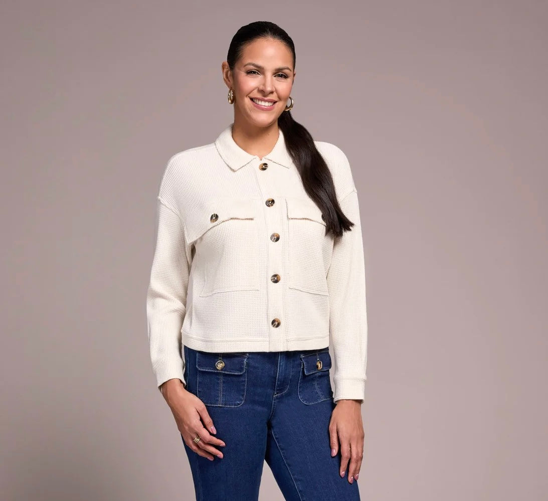 Tribal Brushed Waffle Shacket in Cream