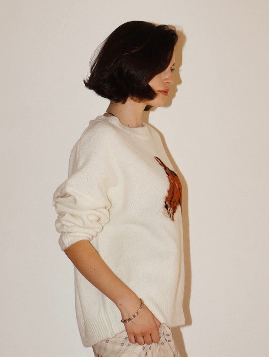 Cream Horse Pullover Sweater