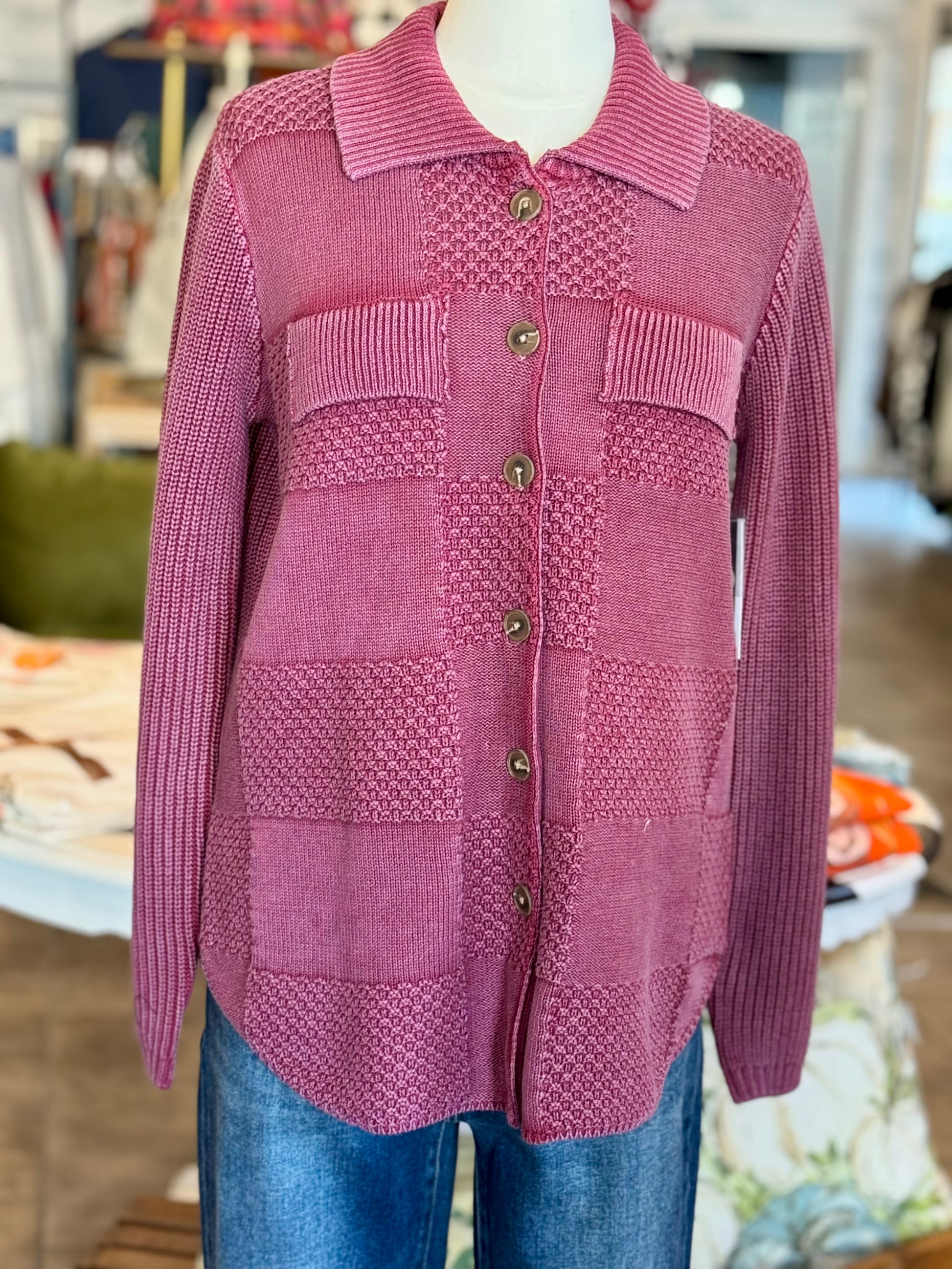 Tribal Plumwine Sweater Shacket