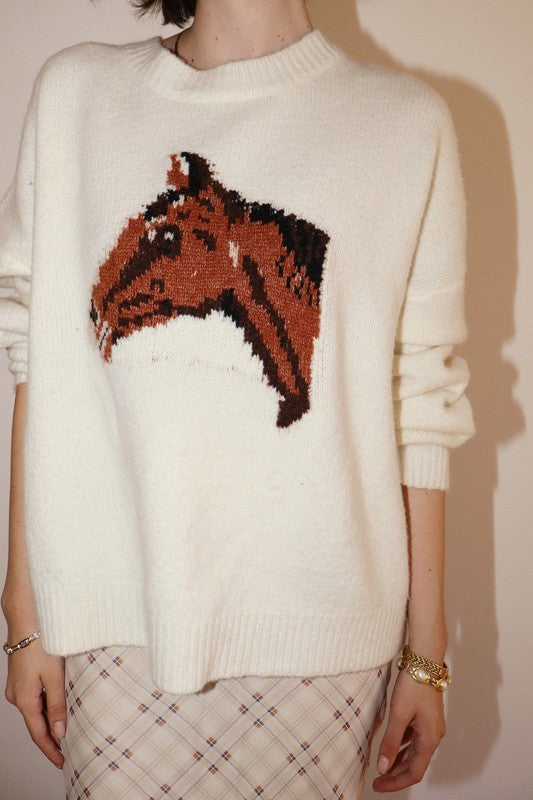 Cream Horse Pullover Sweater