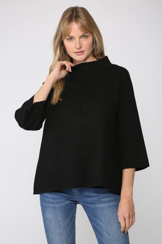 Mock Neck Swing Sweater in Black