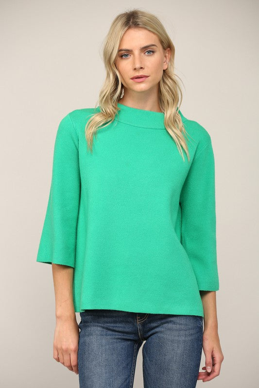 Mock Neck Swing Sweater in Kelly Green