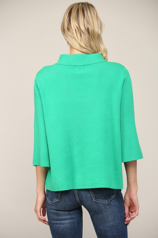 Mock Neck Swing Sweater in Kelly Green