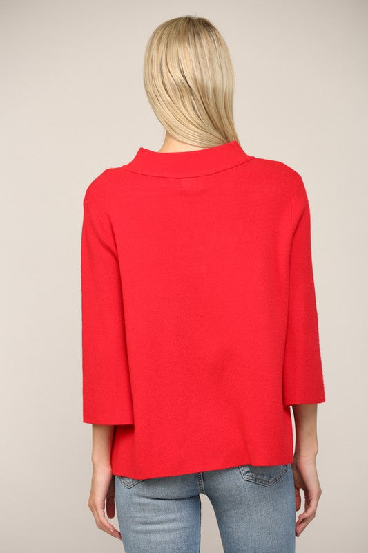 Mock Neck Swing Sweater in Red