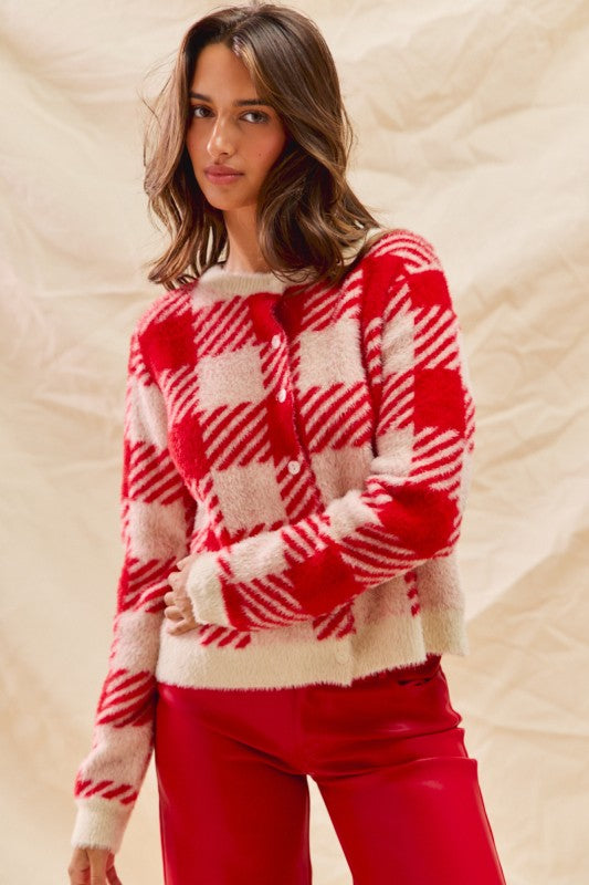 Red Plaid Cardigan