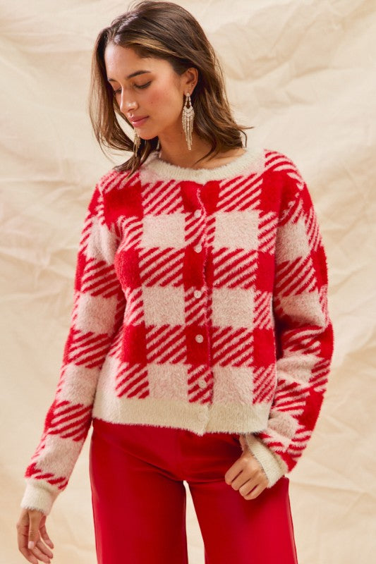 Red Plaid Cardigan
