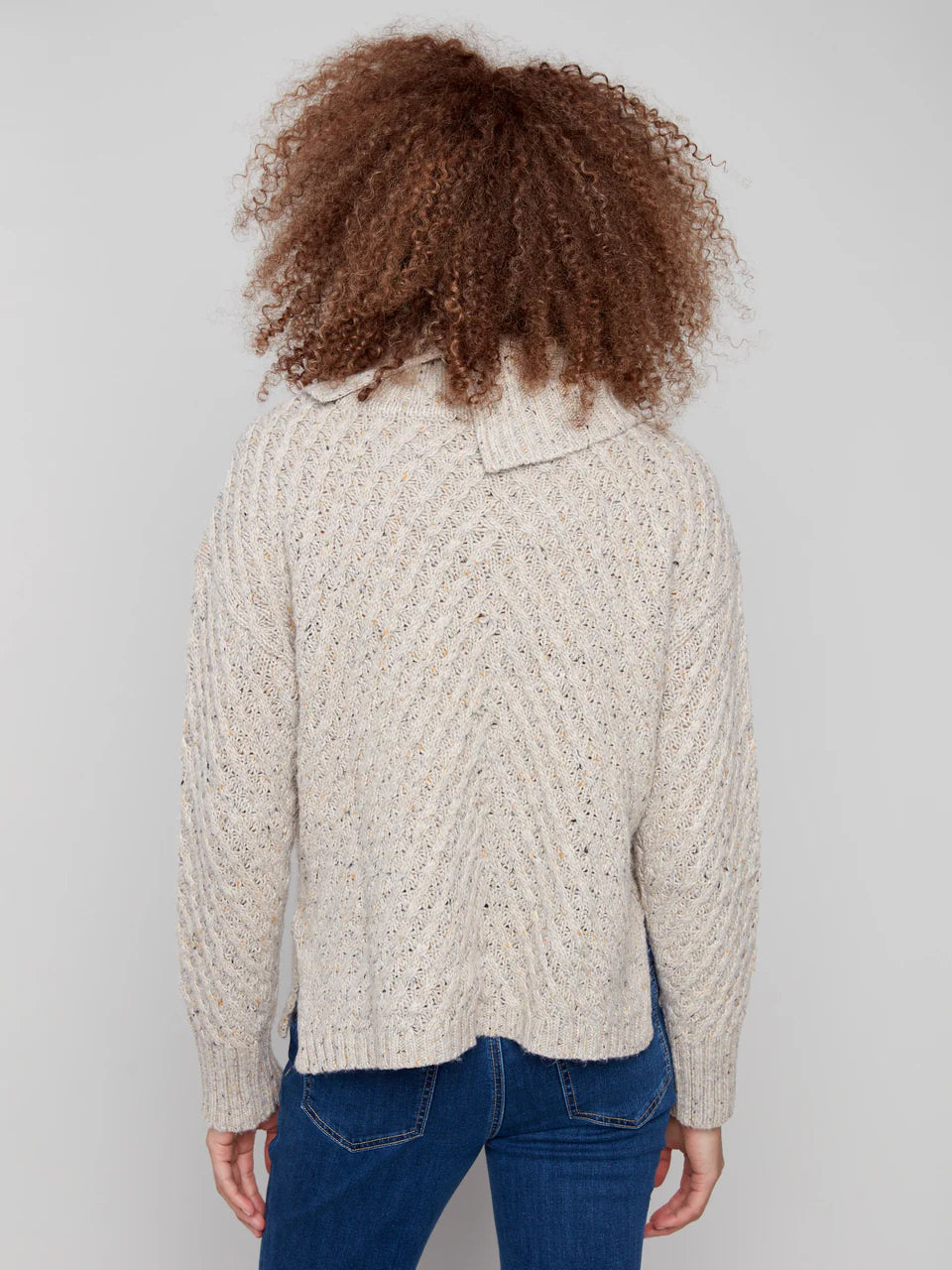 Charlie B Oatmeal Cable Cowl Neck Sweater