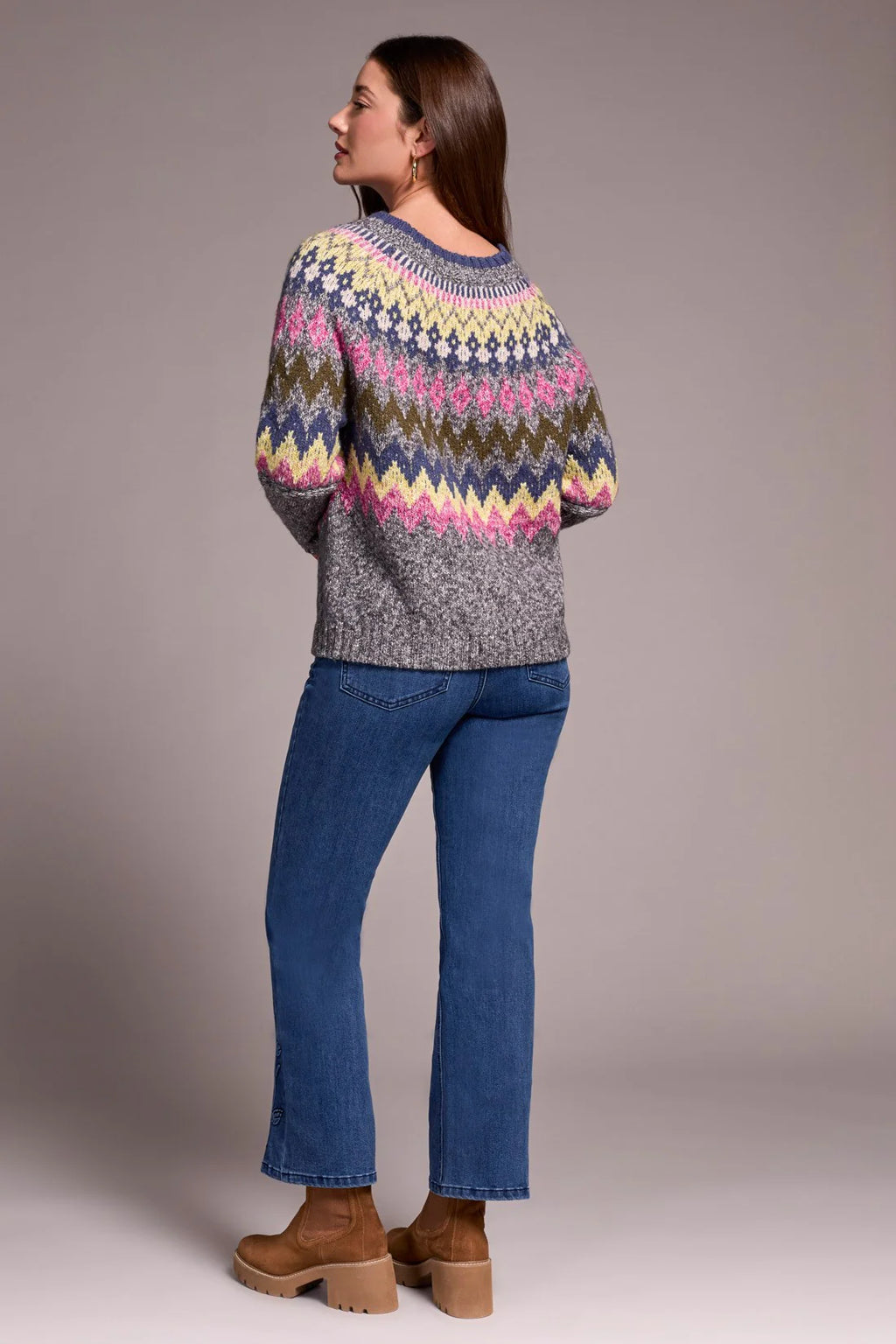 Tribal INTARSIA RIBBED LONG SLEEVE SWEATER