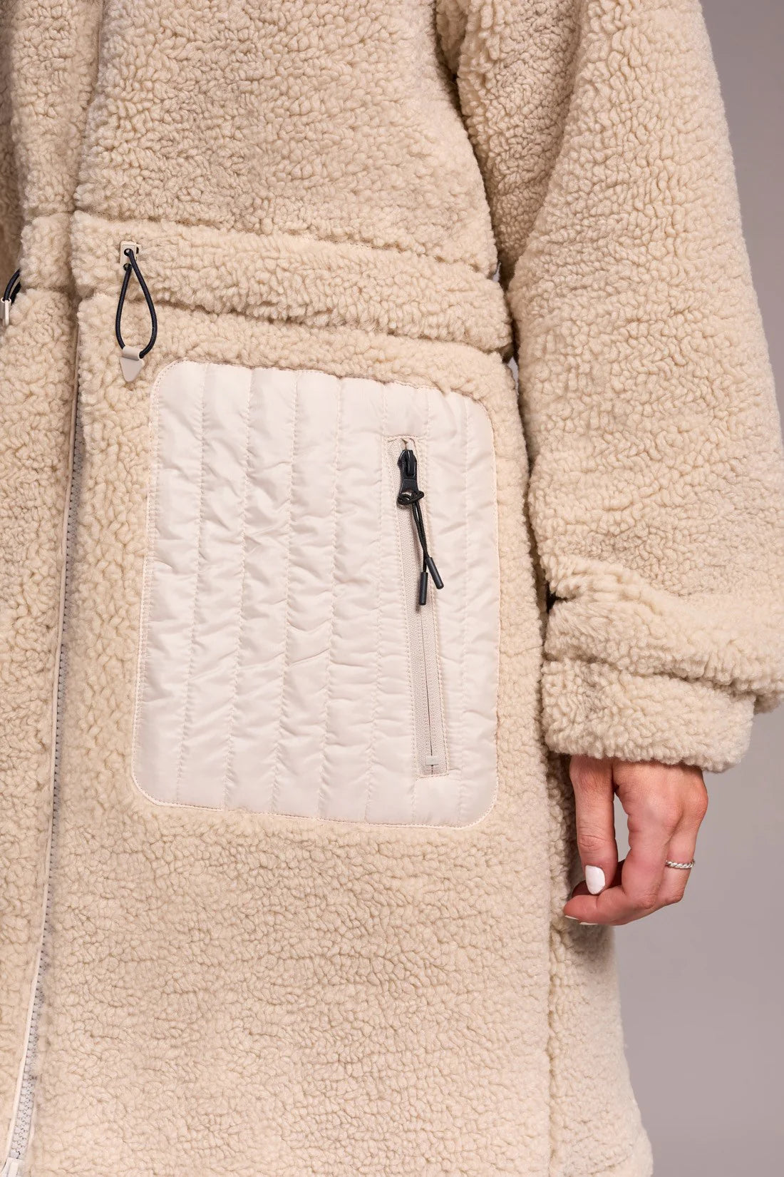 Tribal FAUX SHERPA ZIP-FRONT HOODED COAT WITH DRAWCORD