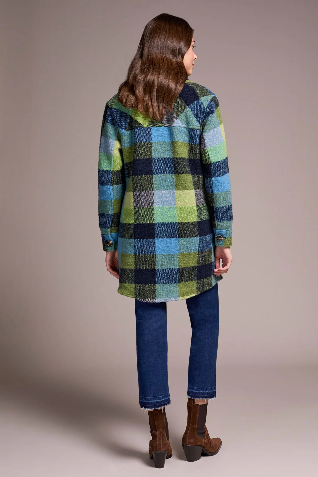 Tribal KNIT PLAID NOTCH COLLAR SHACKET