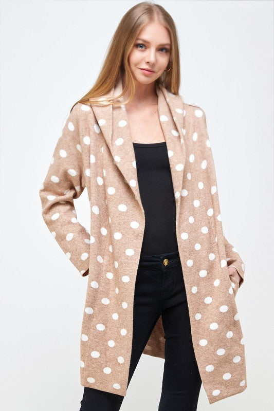 Camel Polka Dot Hooded Coatigan