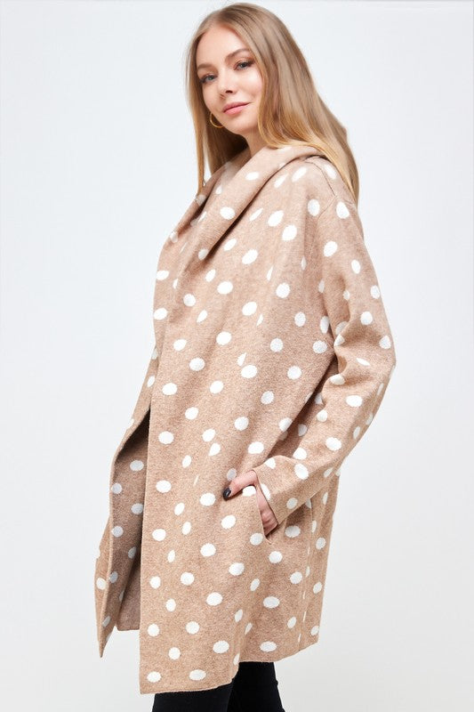 Camel Polka Dot Hooded Coatigan