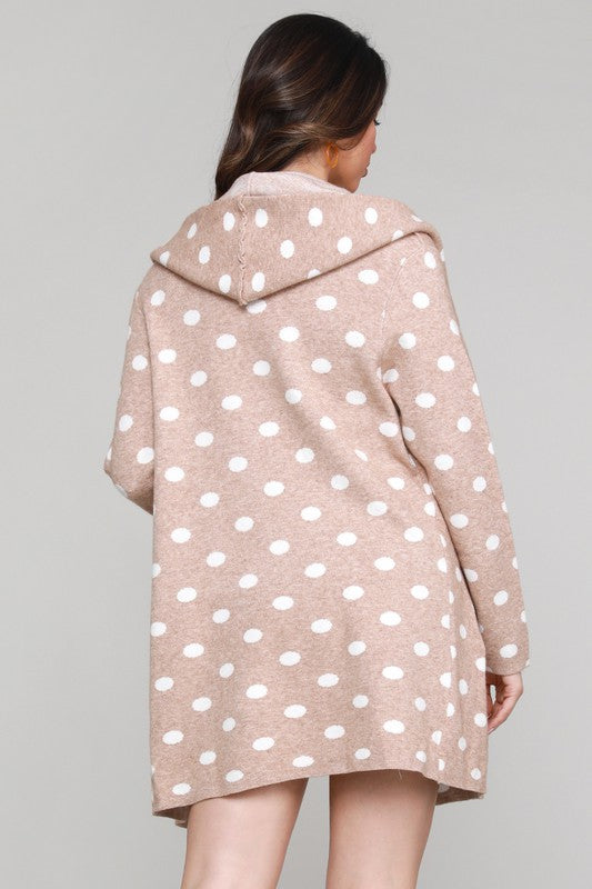 Camel Polka Dot Hooded Coatigan