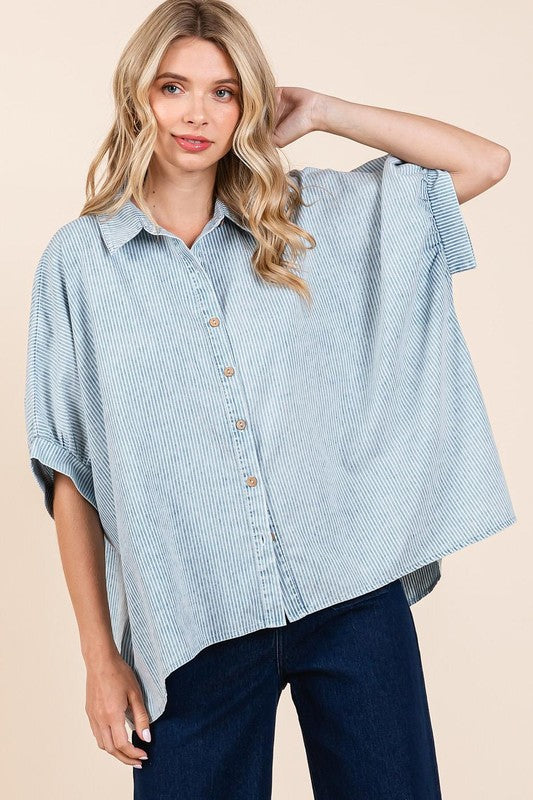 Stripe boxy dolman sleeve top