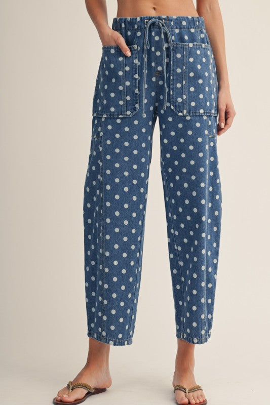 Polka Dot Denim Barrel Jean