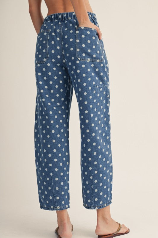 Polka Dot Denim Barrel Jean