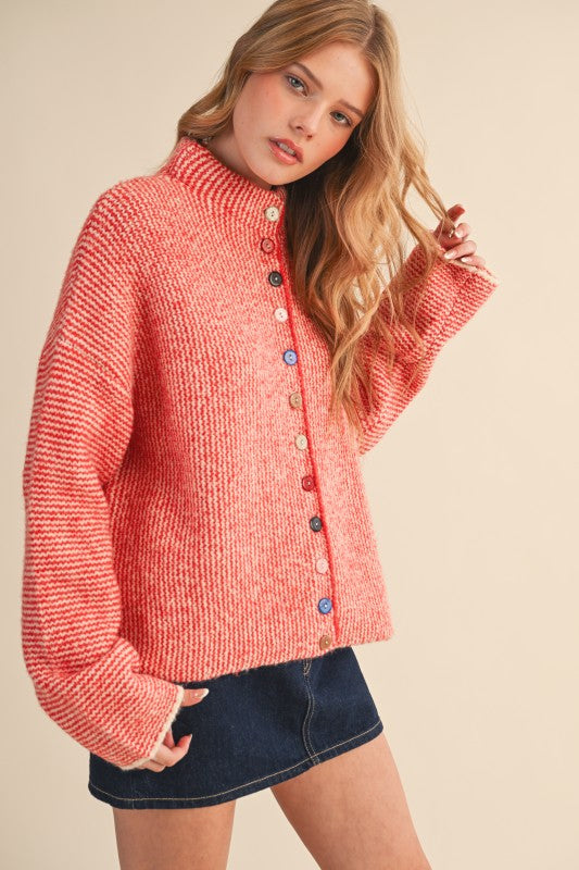 Multi button cardigan sweater in red