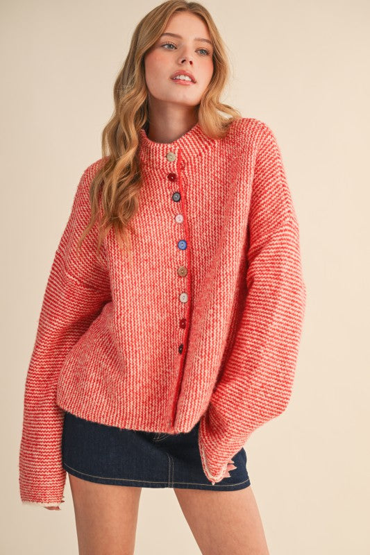 Multi button cardigan sweater in red