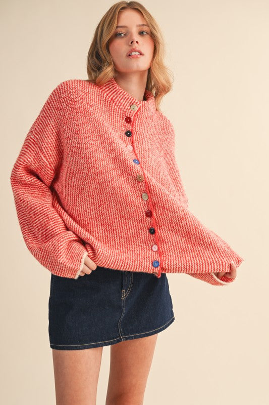 Multi button cardigan sweater in red