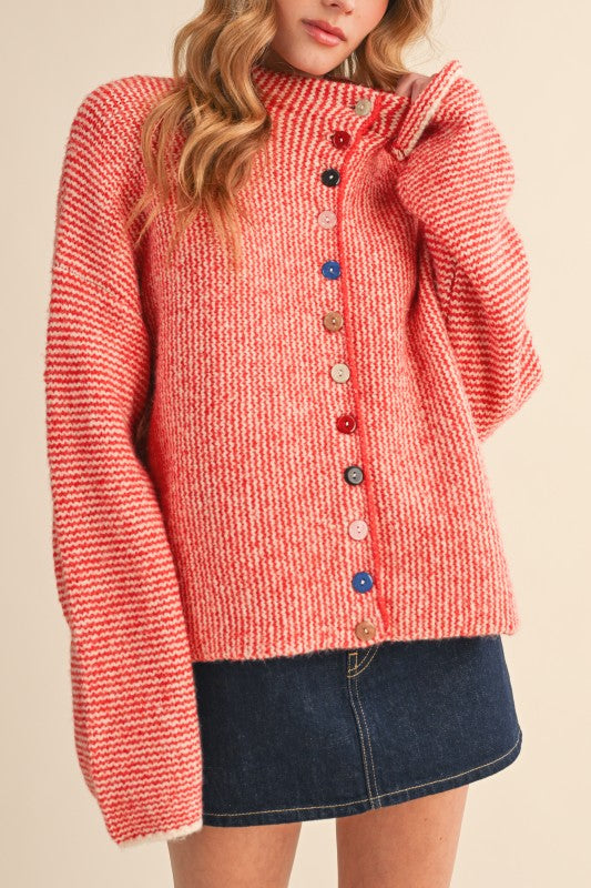Multi button cardigan sweater in red