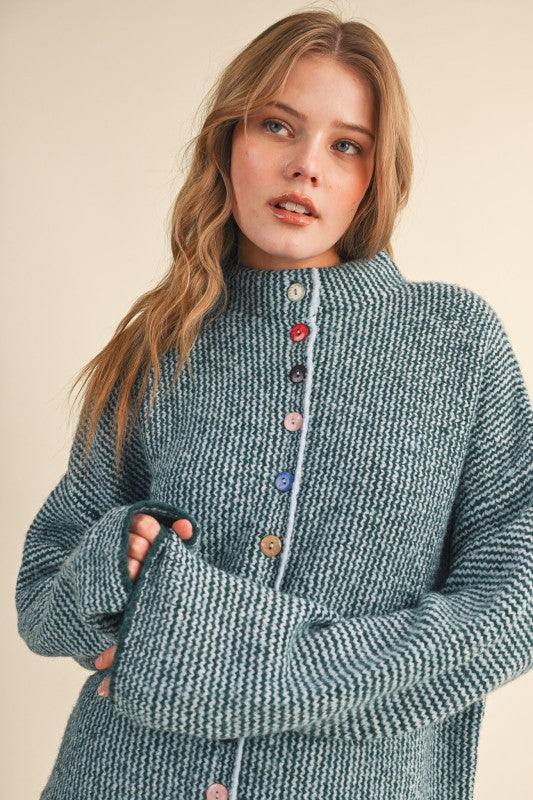 Multi Button cardigan sweater in green blue
