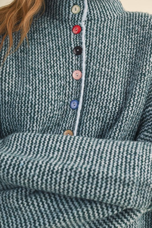 Multi Button cardigan sweater in green blue