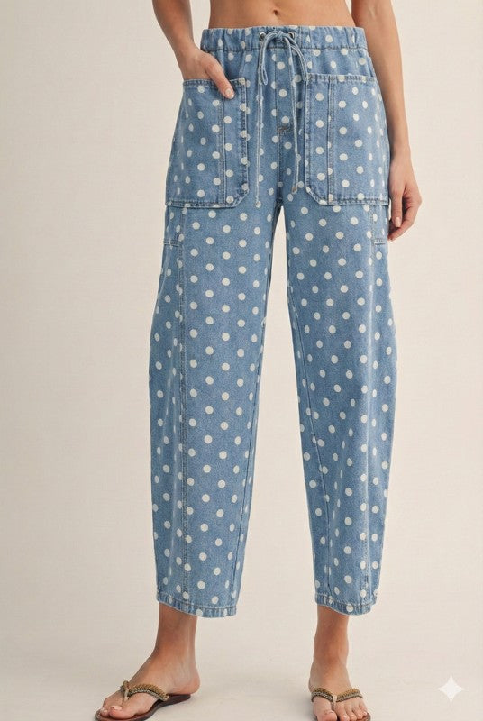 Dot Denim Barrel Jean