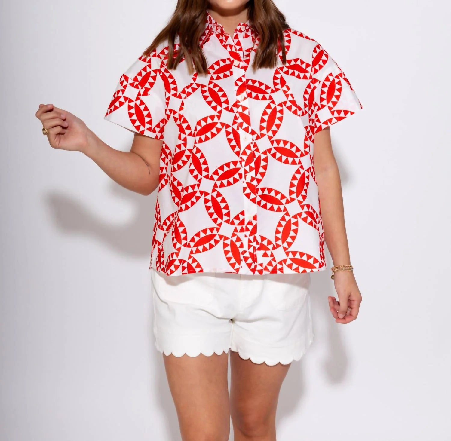 Ivy Jane Red Print Tuck Top