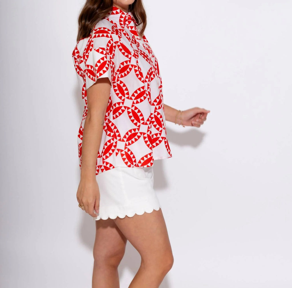 Ivy Jane Red Print Tuck Top