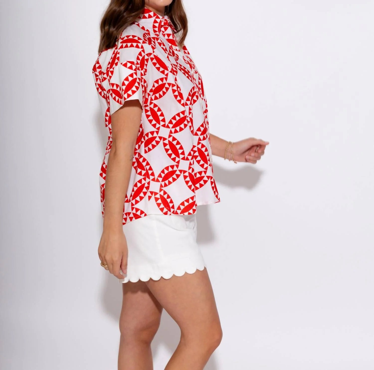 Ivy Jane Red Print Tuck Top