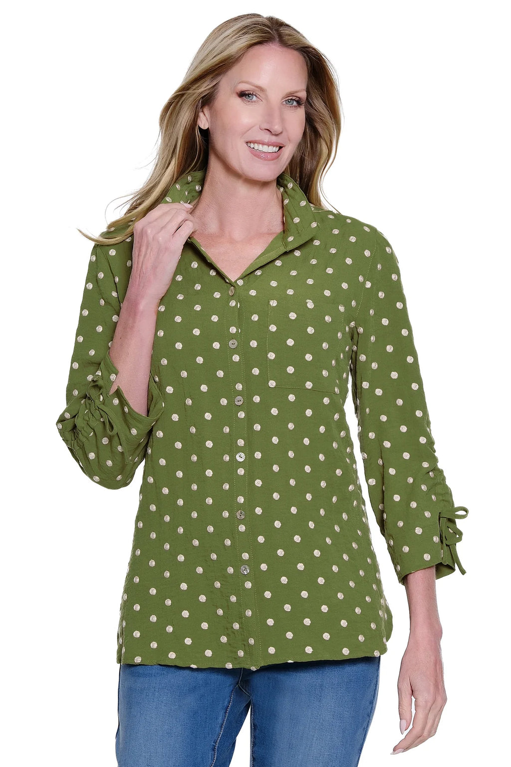 John Mark Olive Dot Blouse