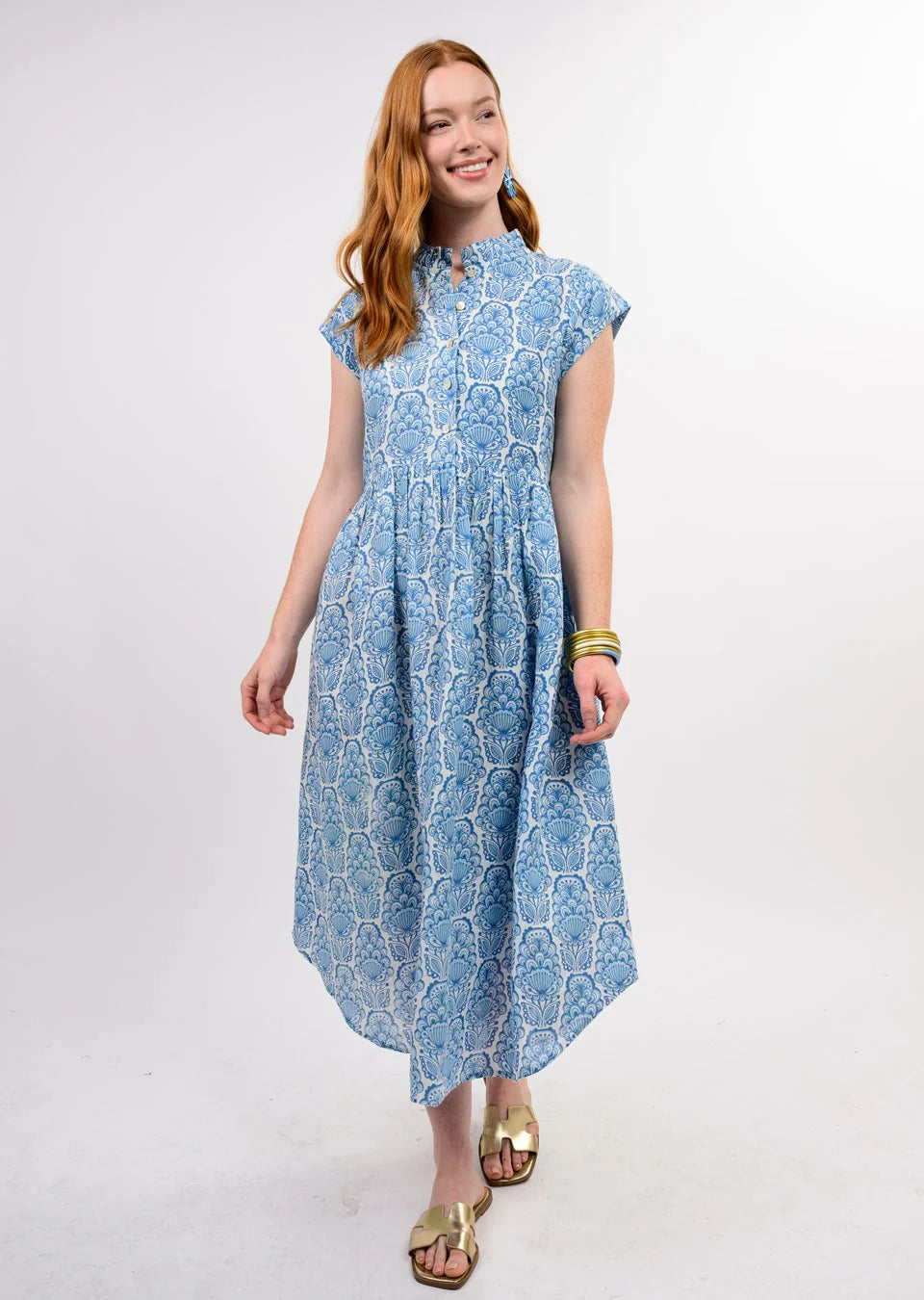 Uncle Frank Blue Linen Print Dress