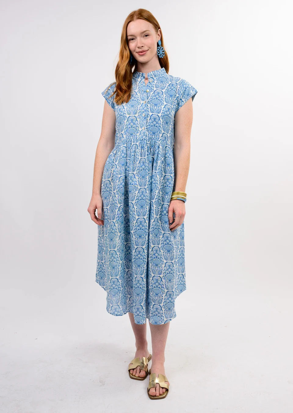 Uncle Frank Blue Linen Print Dress