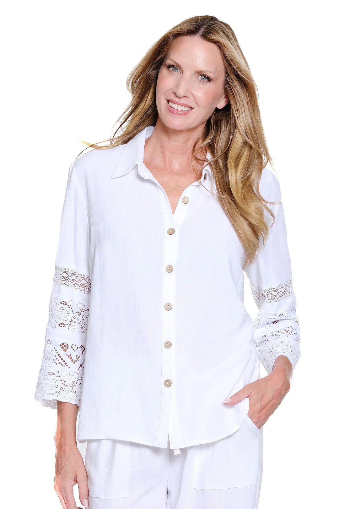 Multiples Lace Trim Blouse
