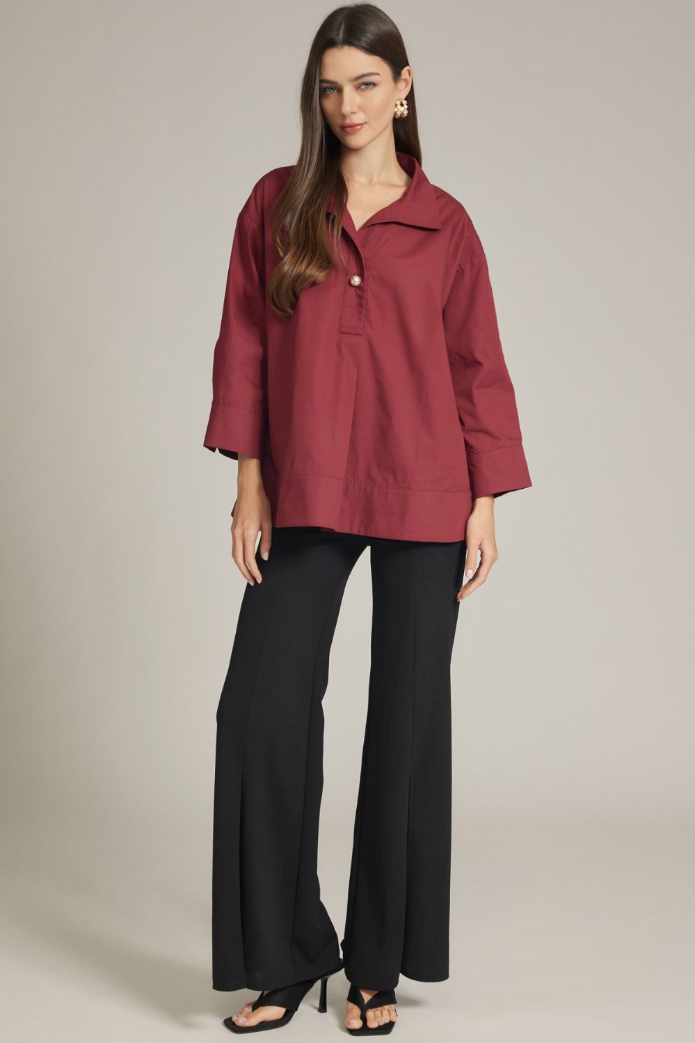 Pearl Button Top in Burgandy