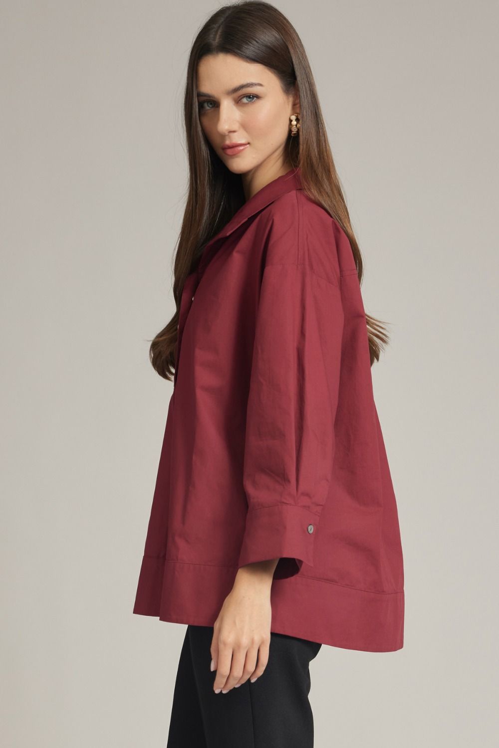Pearl Button Top in Burgandy