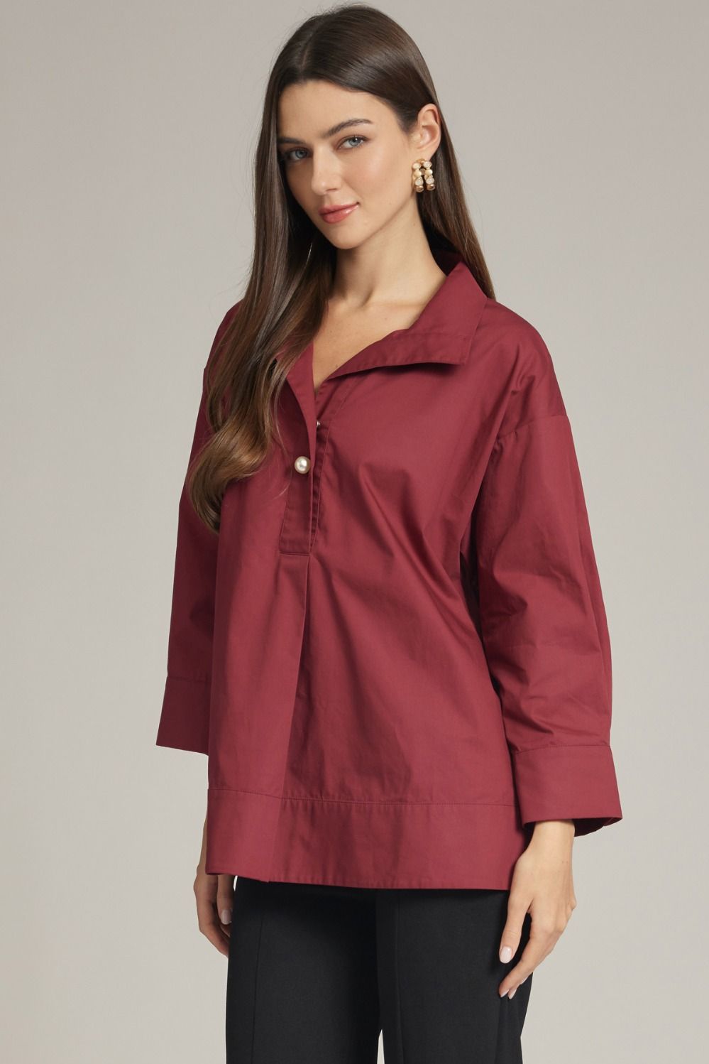 Pearl Button Top in Burgandy