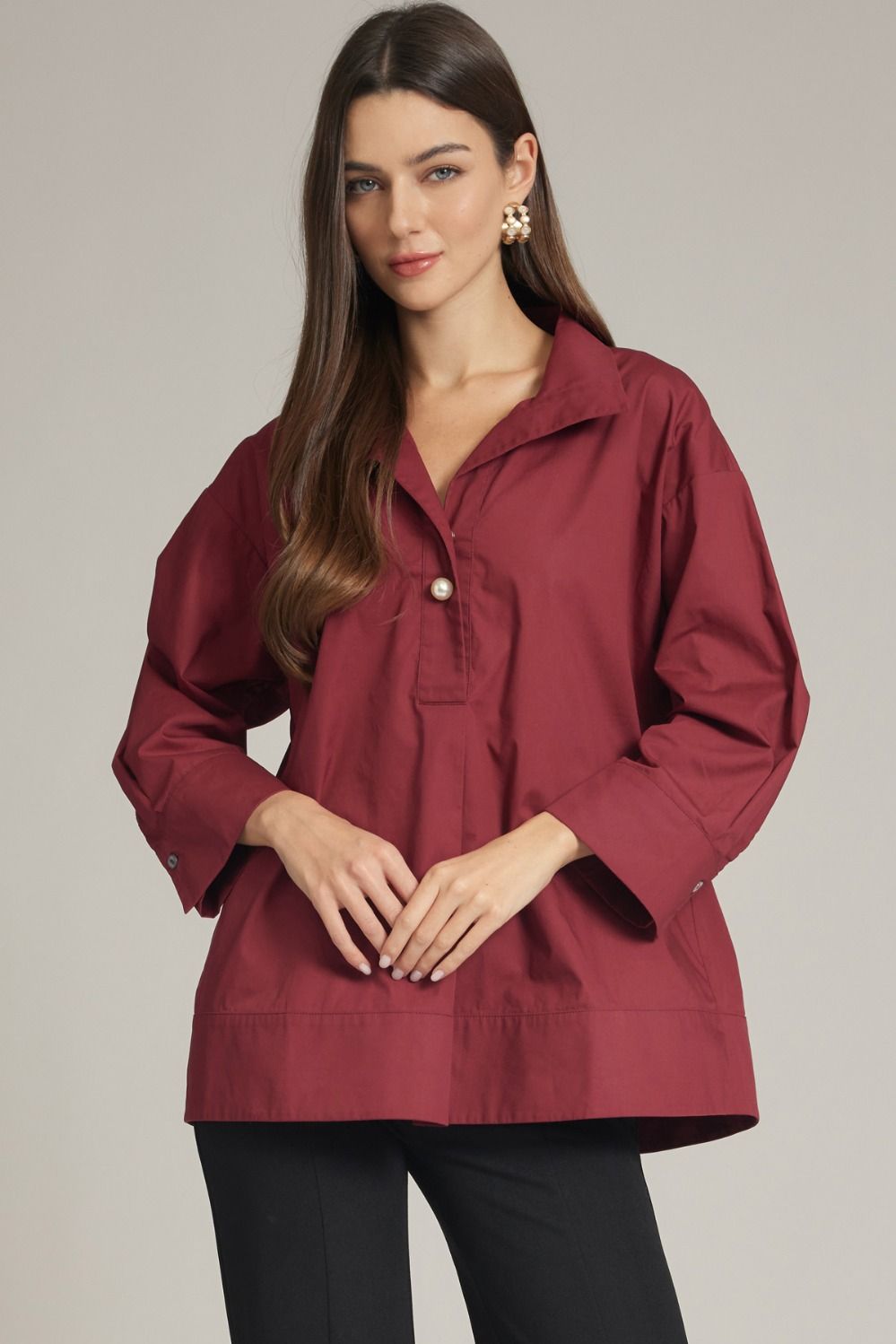 Pearl Button Top in Burgandy