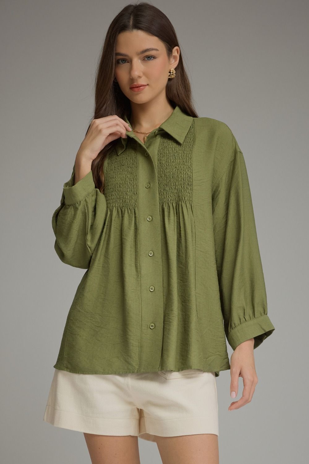 Olive Smock Detail Blouse