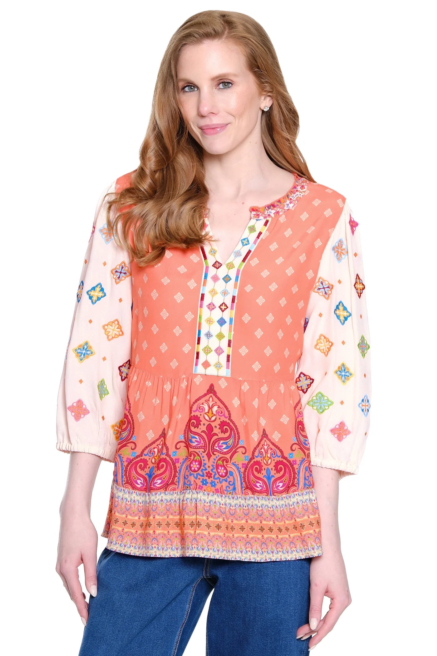 John Mark Embroidered Sleeve Top