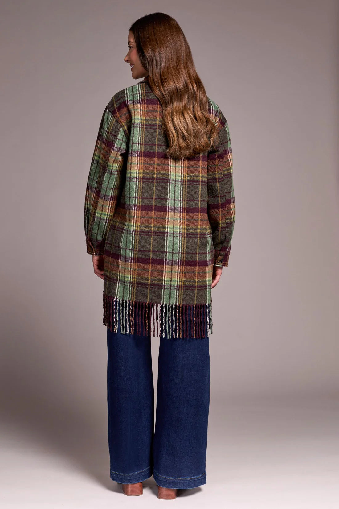 Tribal Plaid Fringe Shacket