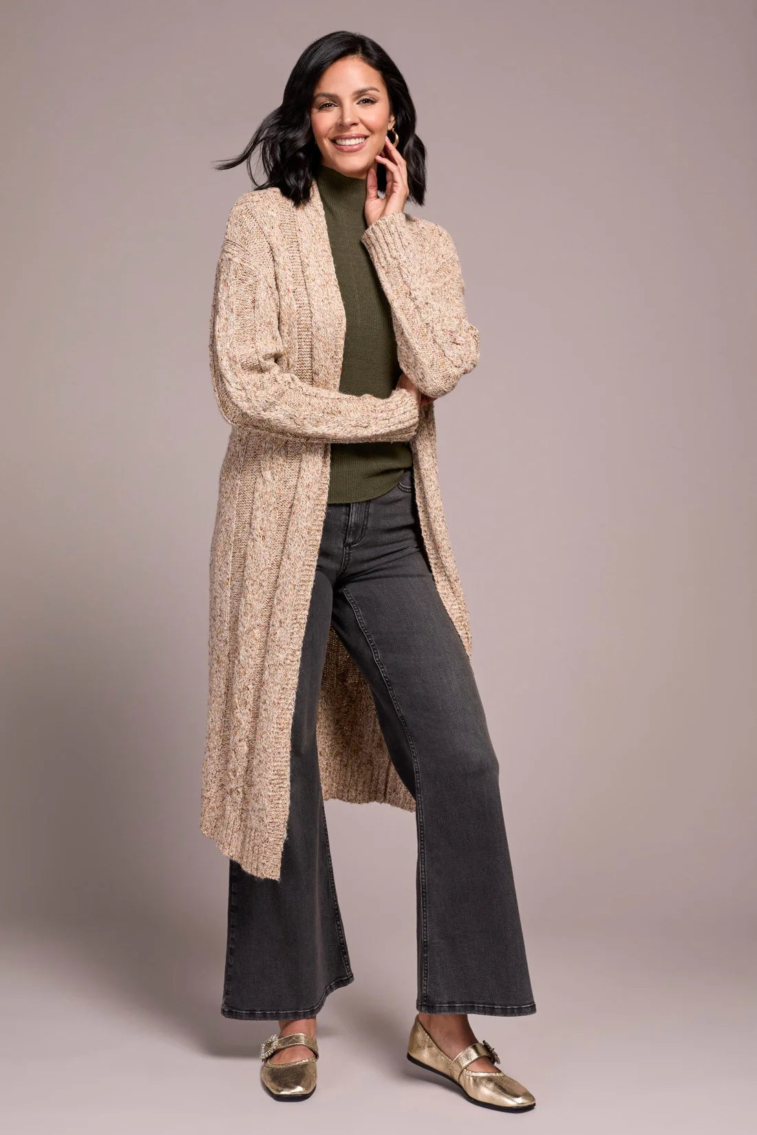 Tribal Oatmeal Cable Long Cardigan