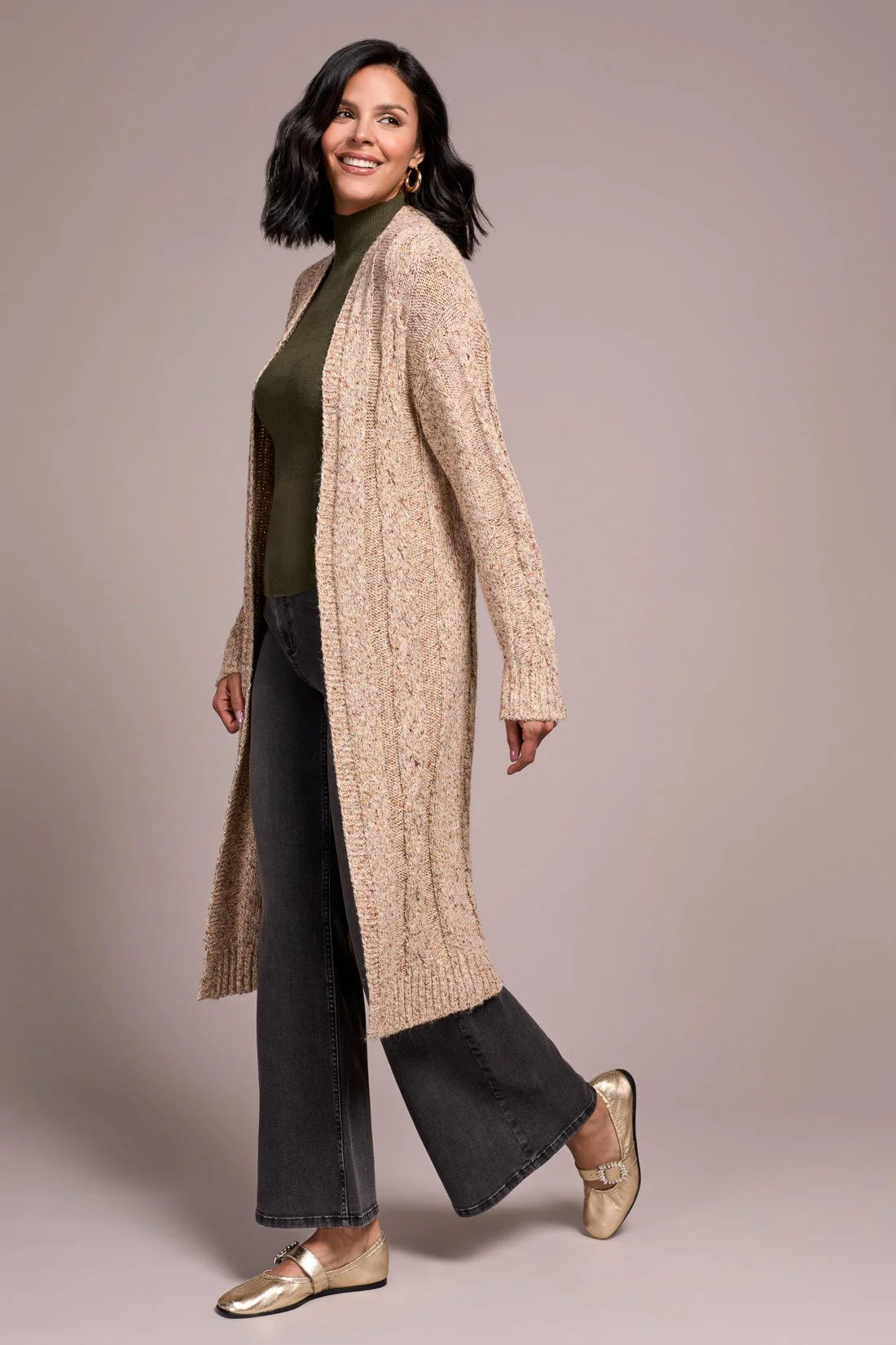 Tribal Oatmeal Cable Long Cardigan