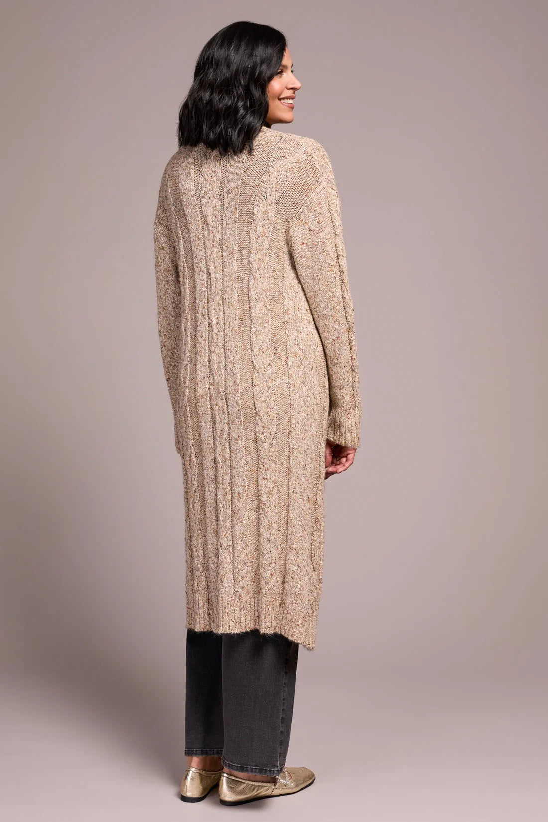 Tribal Oatmeal Cable Long Cardigan