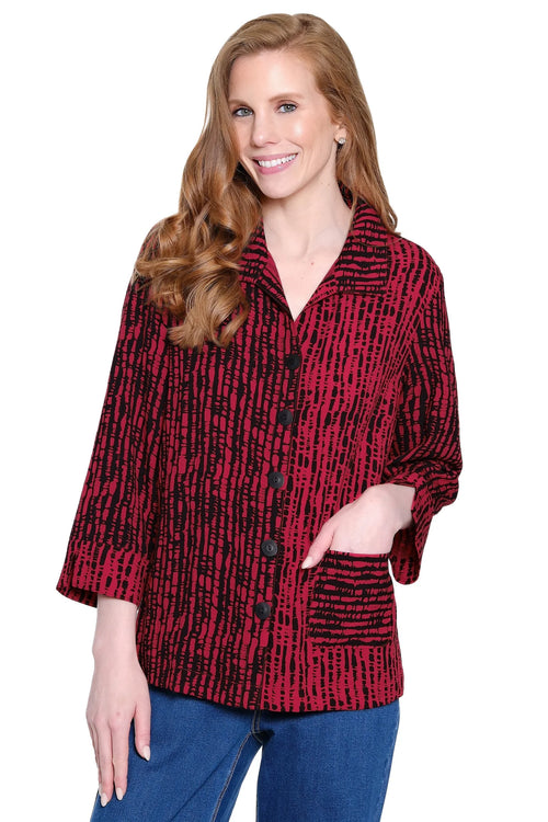 Ali Miles Red Print Button Front Blouse