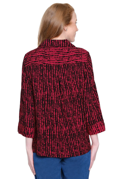 Ali Miles Red Print Button Front Blouse