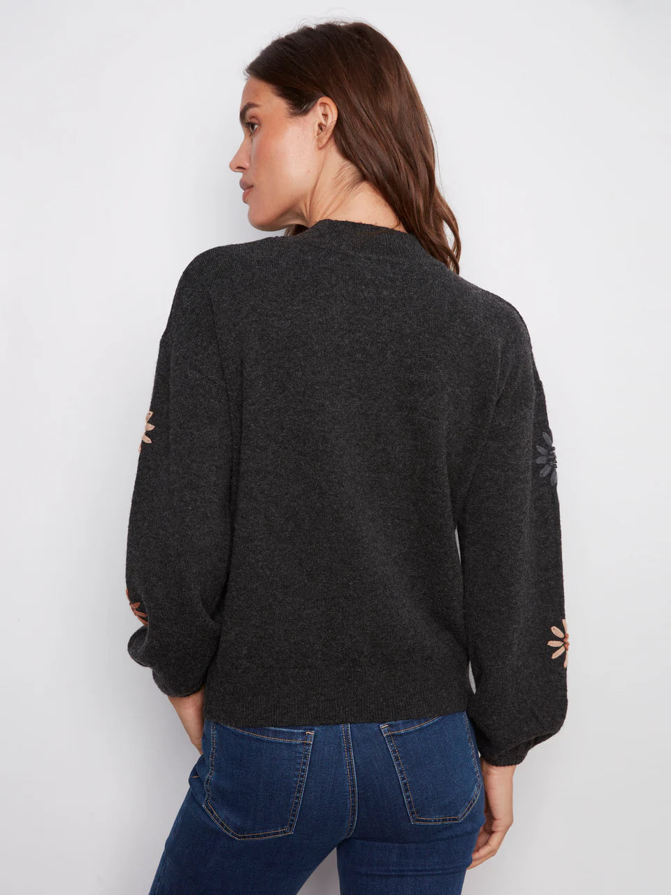 Charlie B Embroidered Charcoal Sweater