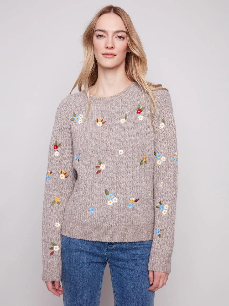 Charlie B Floral Embroidered Pullover Sweater