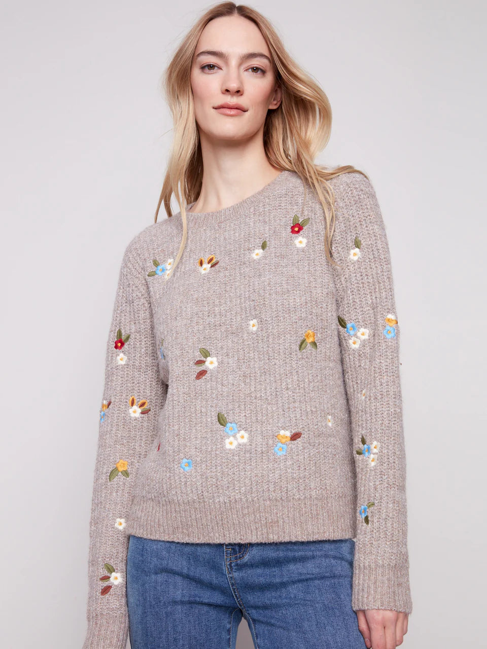 Charlie B Floral Embroidered Pullover Sweater